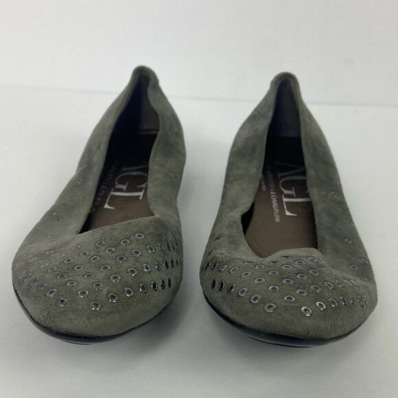 NEW AGL Grey Mist Suede Grommet Flats Pointed Toe Slip On Shoe Nordstrom Minimal - Picture 8 of 11